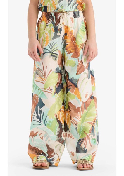 Kız Çocuk Desenli Palazzo Geniş Bol Paça Pantolon D7612A825SM