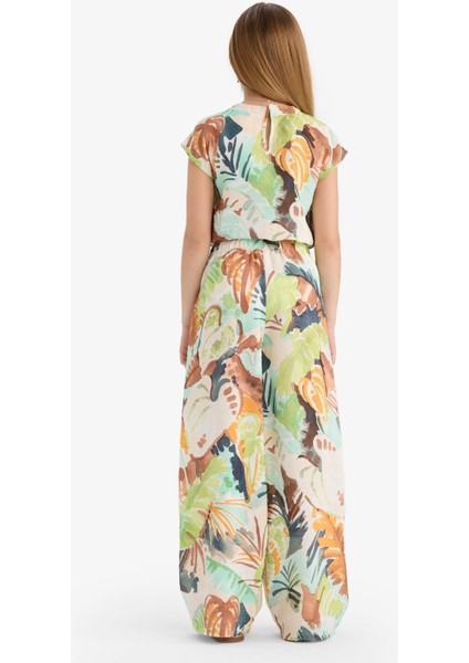 Kız Çocuk Desenli Palazzo Geniş Bol Paça Pantolon D7612A825SM