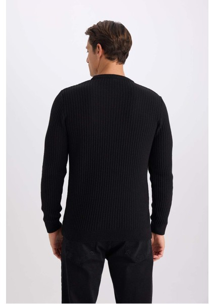 Standart Fit Bisiklet Yaka Dokulu Triko Kazak E0811AX24WN