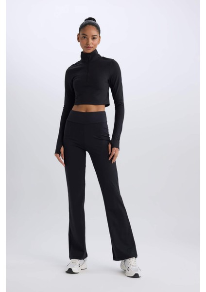 Fit Slim Fit Dar Kesim Fermuarlı Dik Yaka Sporcu Uzun Kollu Tişört