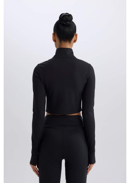 Fit Slim Fit Dar Kesim Fermuarlı Dik Yaka Sporcu Uzun Kollu Tişört