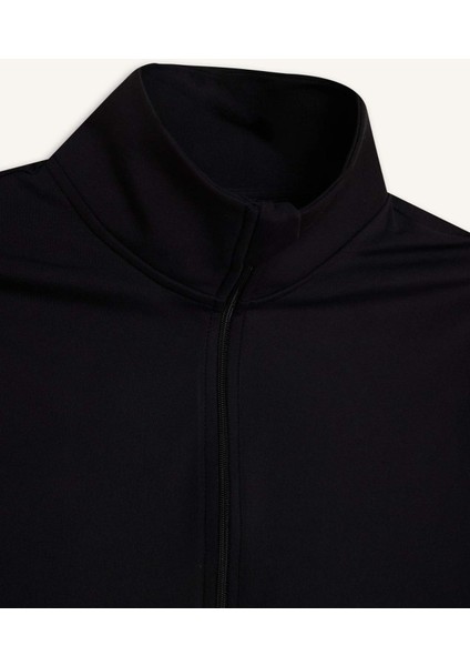 Fit Slim Fit Dar Kesim Fermuarlı Dik Yaka Sporcu Uzun Kollu Tişört