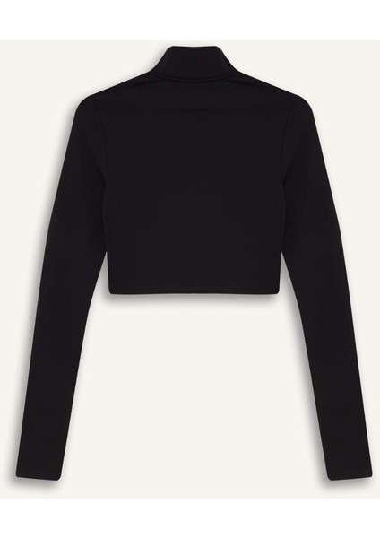 Fit Slim Fit Dar Kesim Fermuarlı Dik Yaka Sporcu Uzun Kollu Tişört