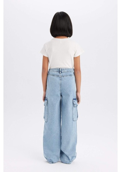 Kız Çocuk Wide Leg Kargo Geniş Paça Pamuklu Jean Pantolon D9694a825sp