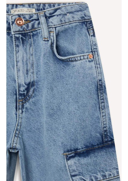 Kız Çocuk Wide Leg Kargo Geniş Paça Pamuklu Jean Pantolon D9694a825sp
