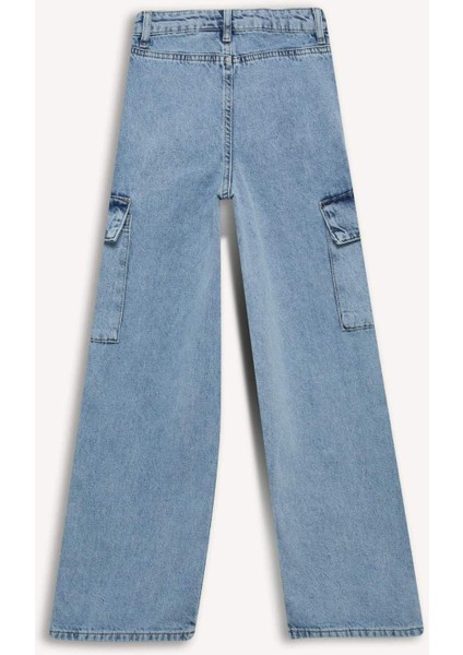 Kız Çocuk Wide Leg Kargo Geniş Paça Pamuklu Jean Pantolon D9694a825sp