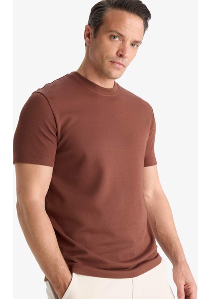 Regular Fit Bisiklet Yaka Dokulu Basic Düz Kısa Kollu Twill Tişört D7912AX25SP