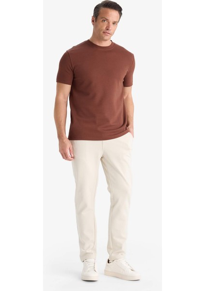 Regular Fit Bisiklet Yaka Dokulu Basic Düz Kısa Kollu Twill Tişört D7912AX25SP