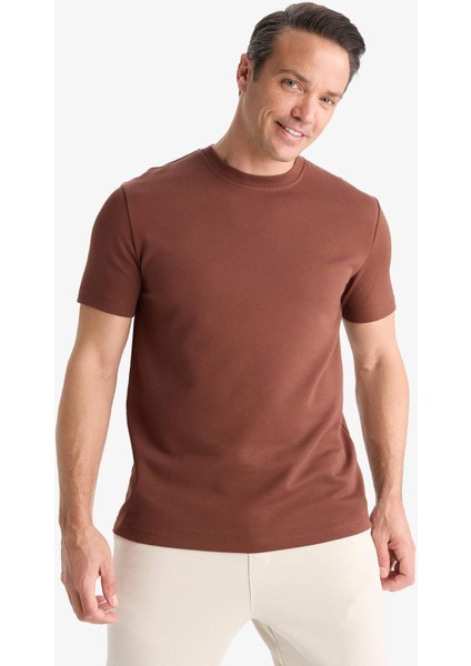 Regular Fit Bisiklet Yaka Dokulu Basic Düz Kısa Kollu Twill Tişört D7912AX25SP