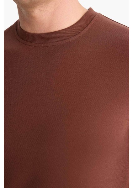 Regular Fit Bisiklet Yaka Dokulu Basic Düz Kısa Kollu Twill Tişört D7912AX25SP