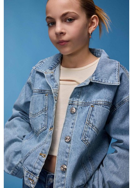 Kız Çocuk Pamuklu Denim Ceket