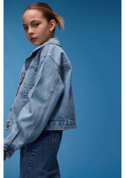 Kız Çocuk Pamuklu Denim Ceket