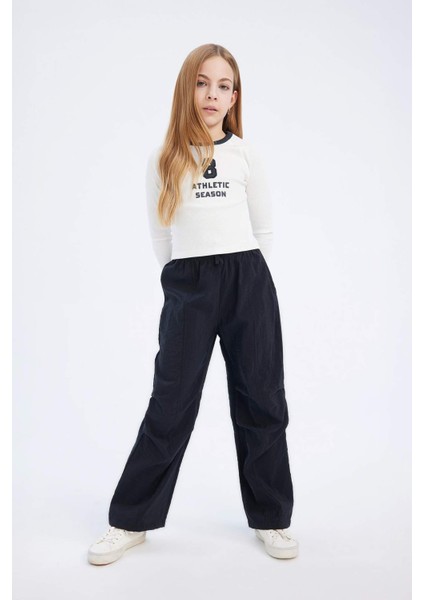 Kız Çocuk Beli Lastikli Düz Paça Paraşüt Pantolon D7605A825SM