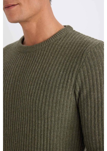 Standart Fit Bisiklet Yaka Dokulu Triko Kazak E0811AX24WN