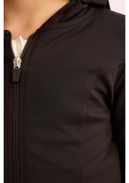 Kız Çocuk Kapüşonlu İçi Yumuşak Tüylü Fermuarlı Sweatshirt D9788A825SP
