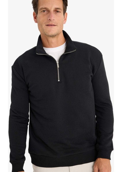 Comfort Regular Fit Rahat Kalıp Fermuarlı Dik Yaka Basic Düz Sweatshirt X7405AZ25SP