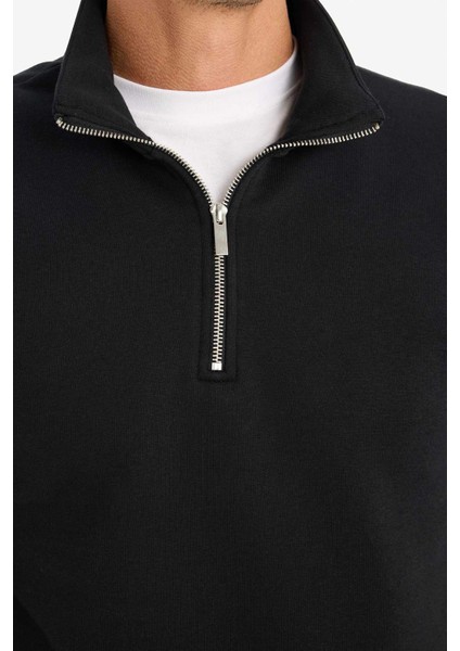 Comfort Regular Fit Rahat Kalıp Fermuarlı Dik Yaka Basic Düz Sweatshirt X7405AZ25SP