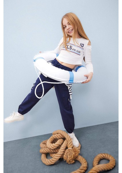 Kız Çocuk Paraşüt Kargo Jogger Paça Pamuklu Pantolon D7608A825SP