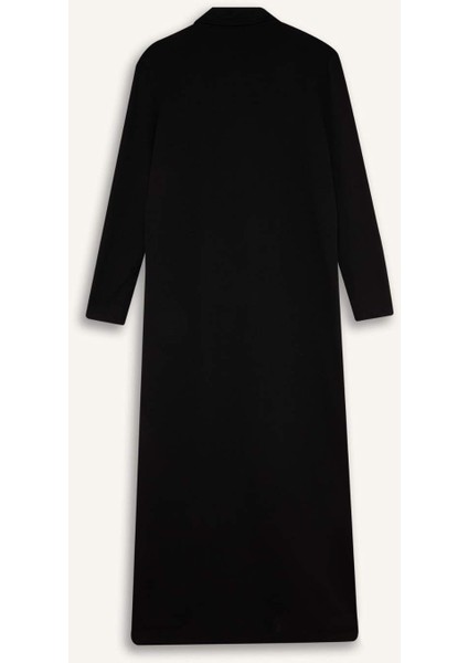 Regular Fit Gömlek Yaka Basic Düz Uzun Kollu Pike Maxi Elbise E1417AX24WN