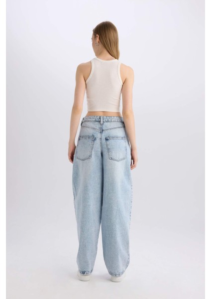Baggy Fit Yüksek Bel Uzun Jean Yıkamalı Pantolon D9406AX25SM
