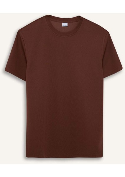 Regular Fit Bisiklet Yaka Dokulu Basic Düz Kısa Kollu Twill Tişört D7912AX25SP