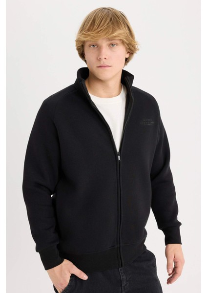 Boxy Fit Dik Yaka Baskılı İçi Yumuşak Tüylü Hırka E1367AX25SP