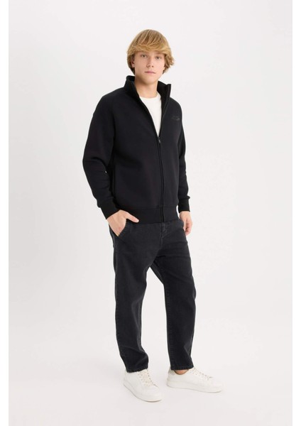 Boxy Fit Dik Yaka Baskılı İçi Yumuşak Tüylü Hırka E1367AX25SP