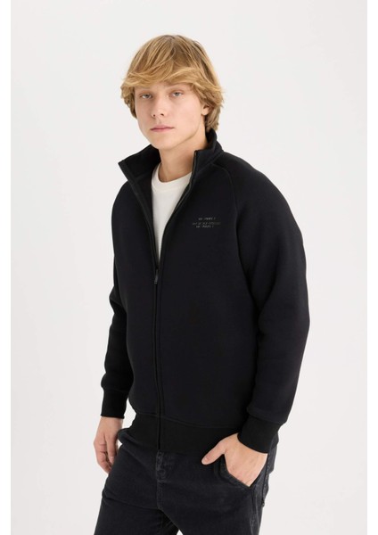 Boxy Fit Dik Yaka Baskılı İçi Yumuşak Tüylü Hırka E1367AX25SP