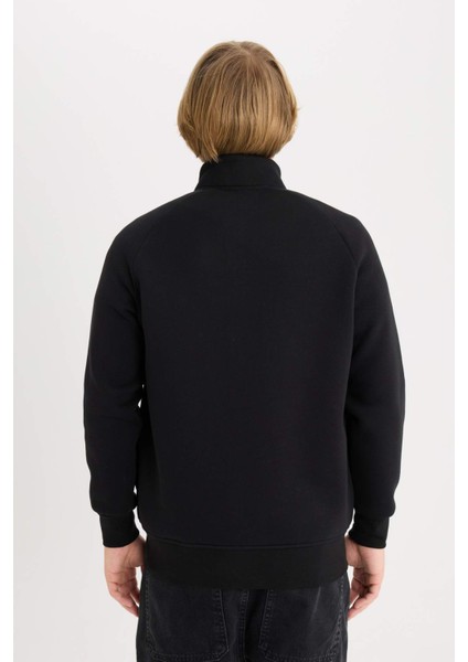 Boxy Fit Dik Yaka Baskılı İçi Yumuşak Tüylü Hırka E1367AX25SP