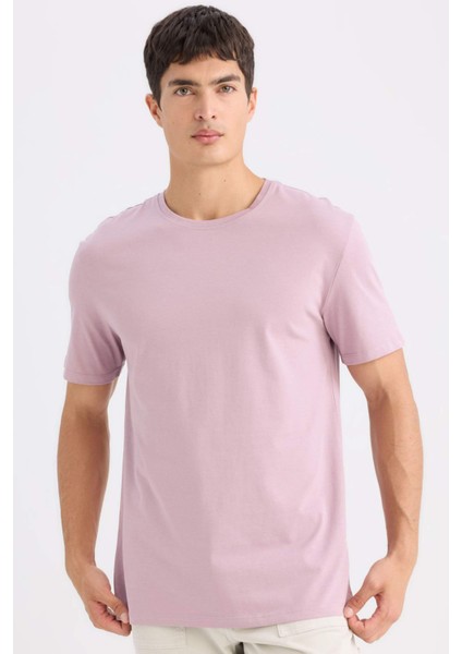 %100 Pamuk New Regular Fit Bisiklet Yaka Basic Düz Kısa Kollu Tişört E1091AXNS