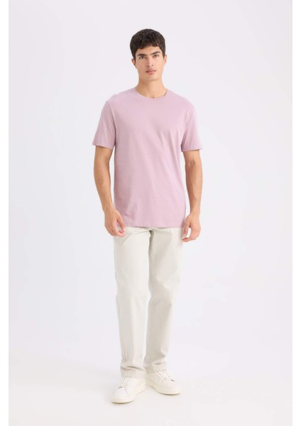 %100 Pamuk New Regular Fit Bisiklet Yaka Basic Düz Kısa Kollu Tişört E1091AXNS