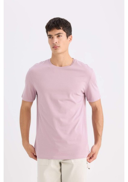 %100 Pamuk New Regular Fit Bisiklet Yaka Basic Düz Kısa Kollu Tişört E1091AXNS