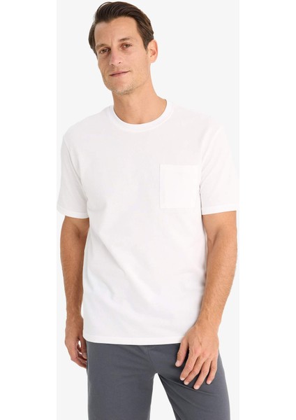 %100 Pamuk New Regular Fit Bisiklet Yaka Kısa Kollu Basic Düz Beyaz Pike Tişört D7931AX25SP