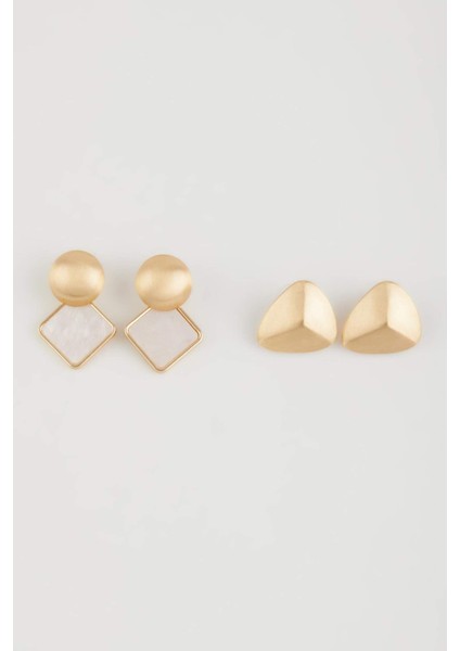 Kadın 2'li Mat Gold Küpe E1323AXNS