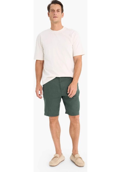 %100 Keten Regular Fit Yazlık Bermuda Şort