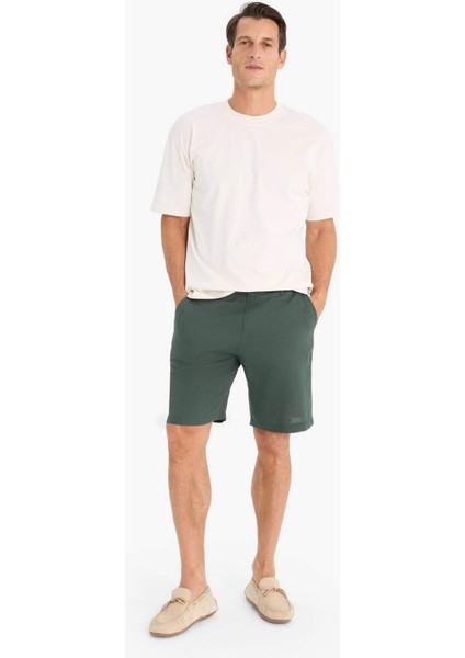 %100 Keten Regular Fit Yazlık Bermuda Şort