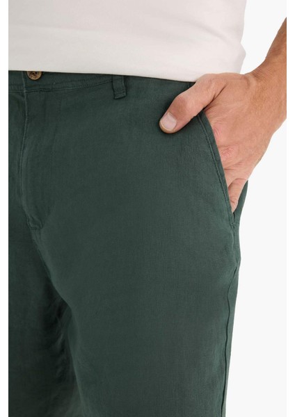 %100 Keten Regular Fit Yazlık Bermuda Şort