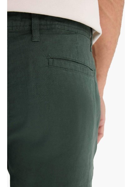 %100 Keten Regular Fit Yazlık Bermuda Şort