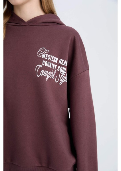 Coool Loose Fit Kapüşonlu Sırt Baskılı Kalın Sweatshirt E1495AX24WN
