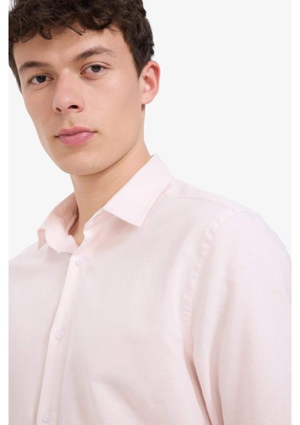 Regular Fit Polo Yaka Keten Yazlık Uzun Kollu Gömlek E1729AX25SP