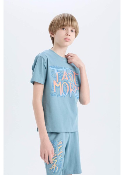 Erkek Çocuk Pijama Takımı Baskılı Kısa Kollu Üst Şort E0157A825SM