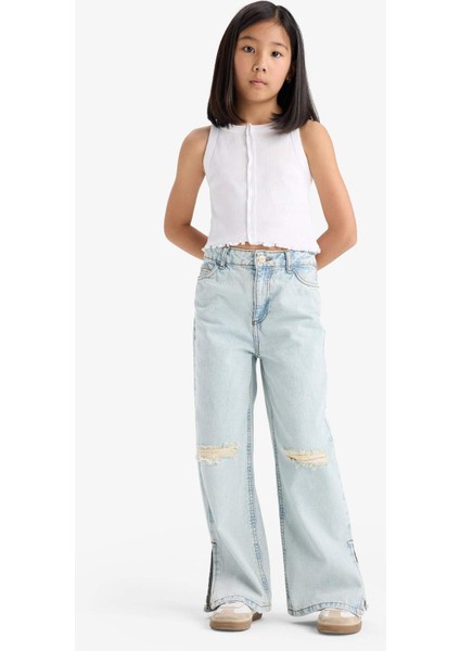 Kız Çocuk Wide Leg Yırtık Detaylı Geniş Paça Jean Pantolon Z4708A625SP