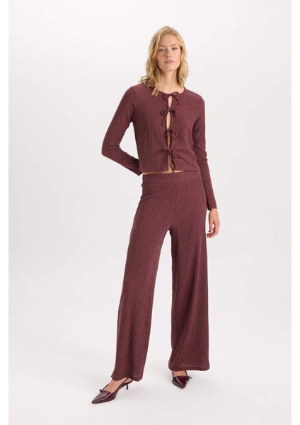 Wide Leg Geniş Bol Paça Beli Lastikli Basic Düz Bürümcük Pantolon D6300AX24AU