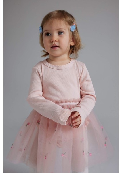 Kız Bebek Yenidoğan 3'lü Takım Nakışlı Fitilli Kaşkorse Tütü Etekli Çıtçıtlı Body Külotlu Çorap Saç Bandı D9095A525SP