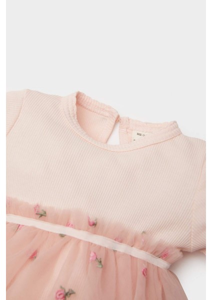 Kız Bebek Yenidoğan 3'lü Takım Nakışlı Fitilli Kaşkorse Tütü Etekli Çıtçıtlı Body Külotlu Çorap Saç Bandı D9095A525SP