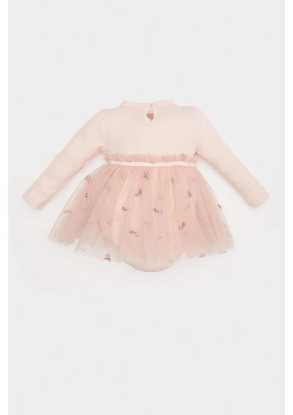 Kız Bebek Yenidoğan 3'lü Takım Nakışlı Fitilli Kaşkorse Tütü Etekli Çıtçıtlı Body Külotlu Çorap Saç Bandı D9095A525SP