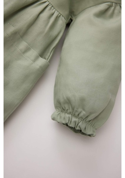 Kız Bebek Büyük Yaka Nakışlı Uzun Kollu Cepli Twill Elbise D9566A525SP