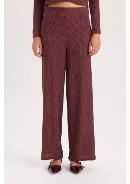 Wide Leg Geniş Bol Paça Beli Lastikli Basic Düz Bürümcük Pantolon D6300AX24AU