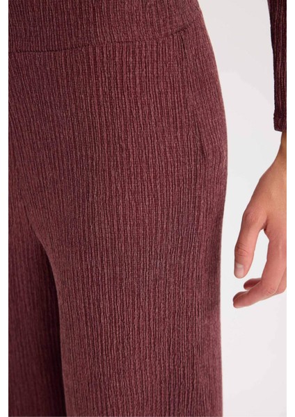 Wide Leg Geniş Bol Paça Beli Lastikli Basic Düz Bürümcük Pantolon D6300AX24AU