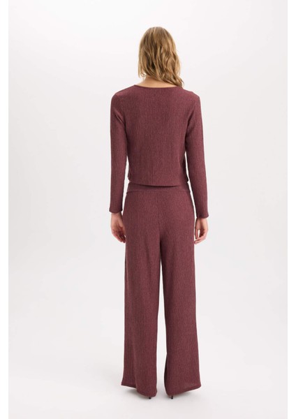 Wide Leg Geniş Bol Paça Beli Lastikli Basic Düz Bürümcük Pantolon D6300AX24AU